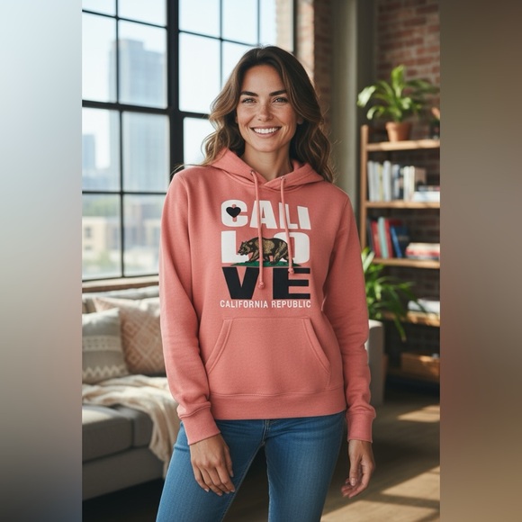 REFLEX peach CALIFORNIA Hoodie “CALI LOVE CALIFORNIA REPUBLIC” SIZE M - Picture 2 of 10